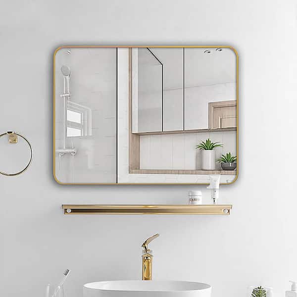 48 in. W x 36 in. H Rectangular Aluminum Alloy Framed Wall Bathroom Vanity Mirror in Gold