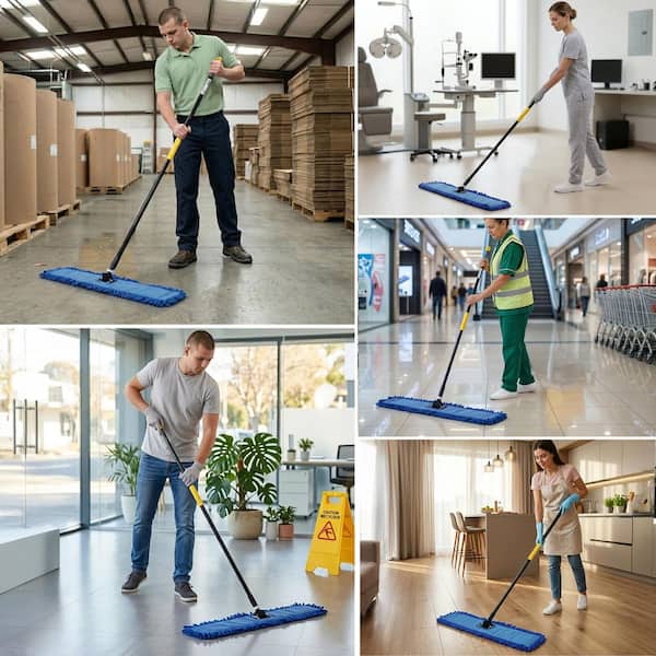 Combo of 36 in. Microfiber Dust Mop Heads (2-Piece) with Frame and 61 in. Extendable Clip-On Handle, Cleaning Kit