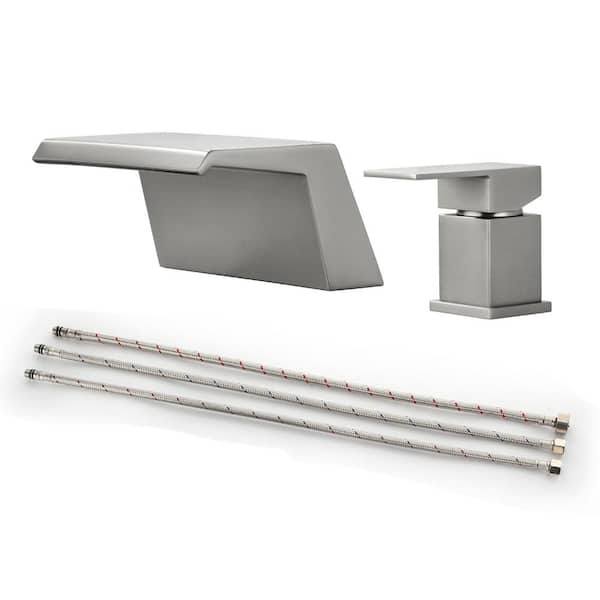 UKISHIRO Samda 8 in. Widespread Single Handle Waterfall Spout Bathroom Faucet in Brushed Nickel (Valve Included)