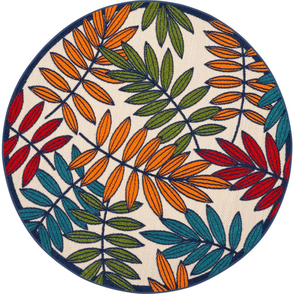 Multicolor Round Floral Synthetic Outdoor Area Rug