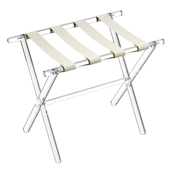 Beige Acrylic Luggage Rack, Foldable Suitcase Stand with Leather Straps for Bedroom, Living Room and Hotel