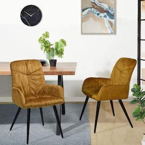 Ferrell Khaki Velvet Upholstered Arm Dining Chair(Set of 2)
