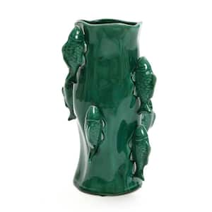 12.2 in. Marine Green Ceramic Fish Bud Vase