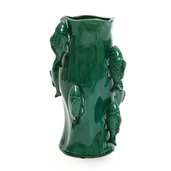 12.2 in. Marine Green Ceramic Fish Bud Vase