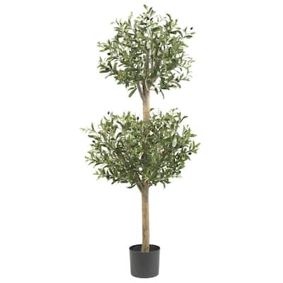 4.5 ft. Green Olive Double Topiary Silk Tree