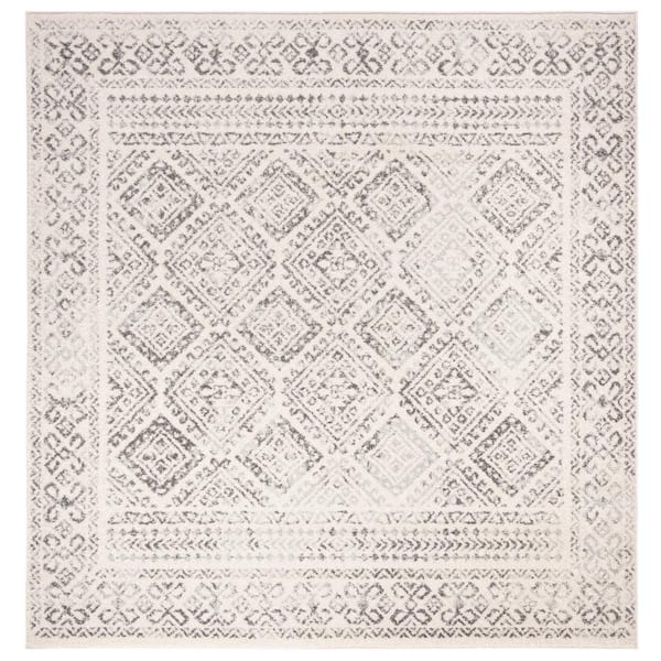 Tulum 10 ft. x 10 ft. Square Ivory/Gray Border Geometric Diamonds Area Rug