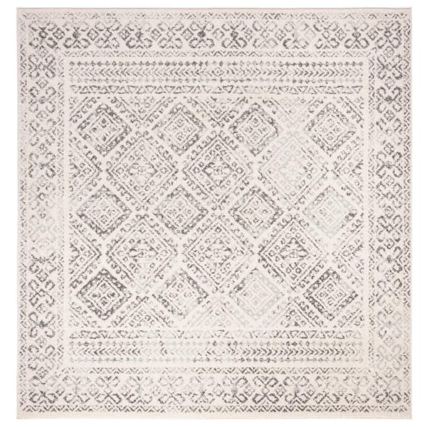 SAFAVIEH Tulum Ivory/Gray 5 ft. x 5 ft. Square Geometric Diamonds Border Area Rug