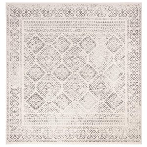 Tulum Ivory/Gray 7 ft. x 7 ft. Square Geometric Diamonds Border Area Rug