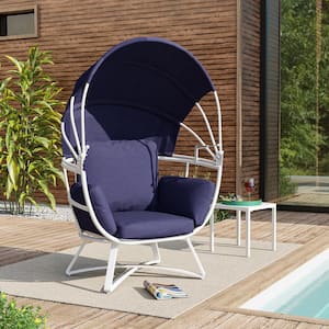 Pellebant White Rocking Aluminum Outdoor Egg Lounge Chair with Navy Blue  Cushion and Folding Canopy PB-DC018WNN - The Home Depot