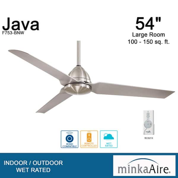 Minka-Aire F753-BNW Exterior Java Ceiling Fan 54-Inch 3 Blade Brushed Nickel Wet
