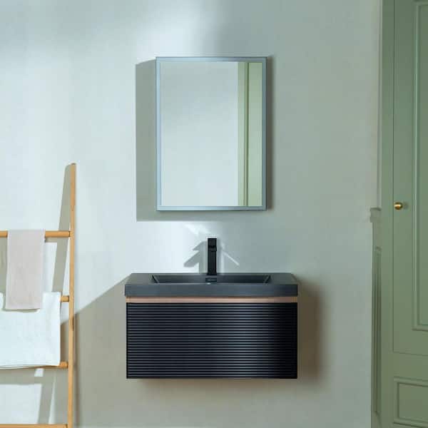 TN 29.5 in. W x 19.63 in. D Single Sink Floating Bath Vanity in Mature Oak with Matte Black Quartz Top