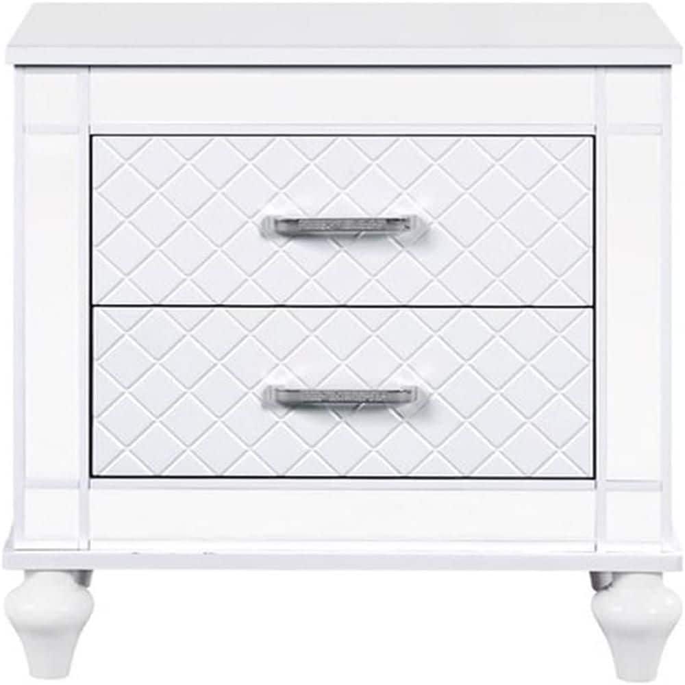 White Finish, 2 Drawers Nightstand