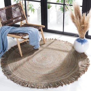 Braided Gray 6 ft. x 6 ft. Abstract Border Round Area Rug