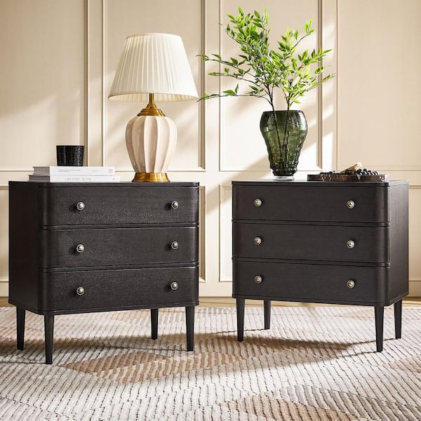 Ludwig Charcoal 3-Drawer 26 in. W Nightstand with Built-in Outlet (Set of 2)