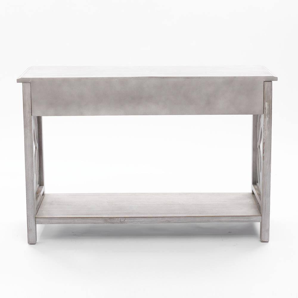 Gray Wood Console Table with Storage and Shelf