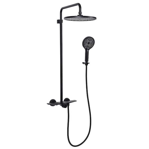 FLG Single Handle 3-Spray Tub and Shower Faucet 1.8 GPM Brass Rain Exposed Pipe Shower System in. Matte Black Valve Included