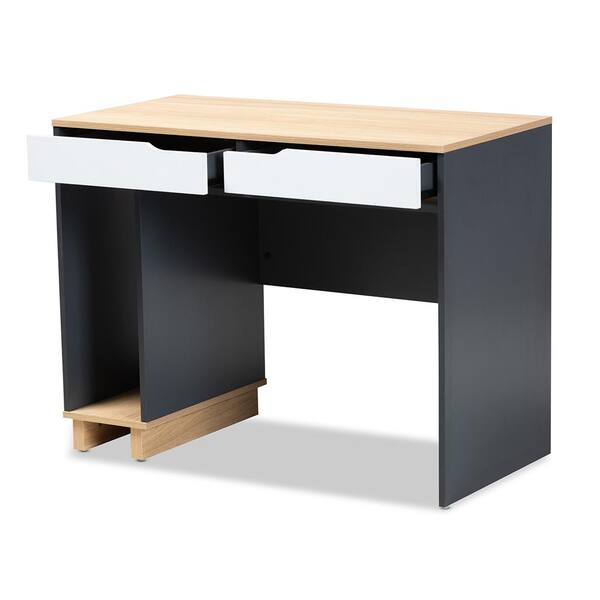 Baxton Studio 39.4 in. Gray Rectangular 2 Drawer Computer Desk