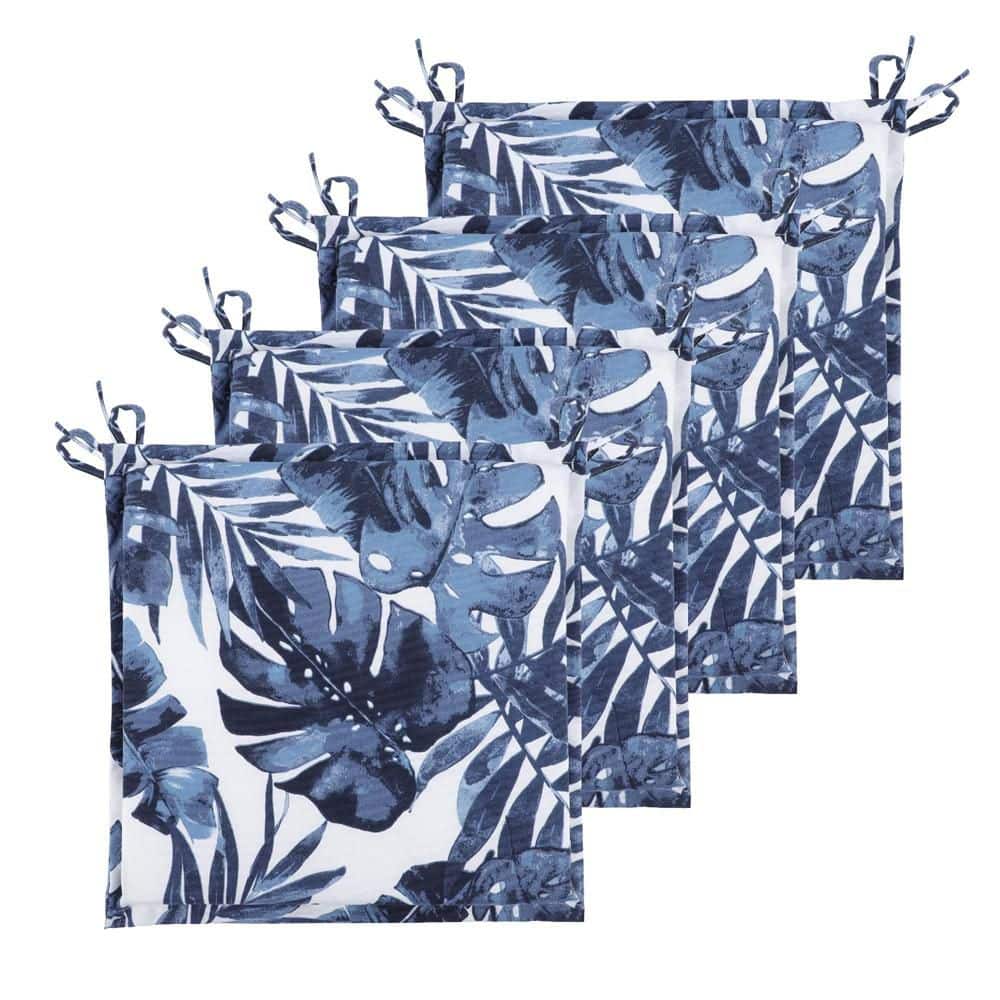 15 in. x 15 in. Palm Blue Outdoor Patio Square Seat Cushion Replacement Sea
