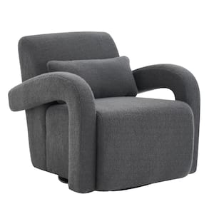 Modern Cozy Dark Gray Teddy Armchair Sturdy Lounge Side Chair with Curved Arms and Thick Cushioning for Plush Comfort