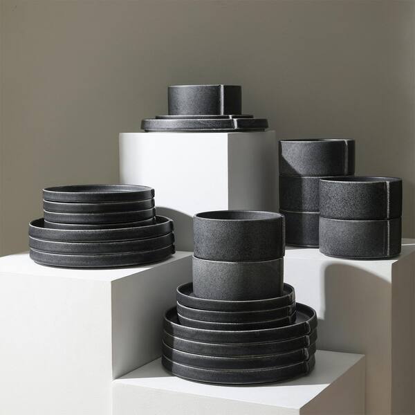 STONE LAIN Bao 24-Piece Charcoal-Gray Stoneware Dinnerware Set