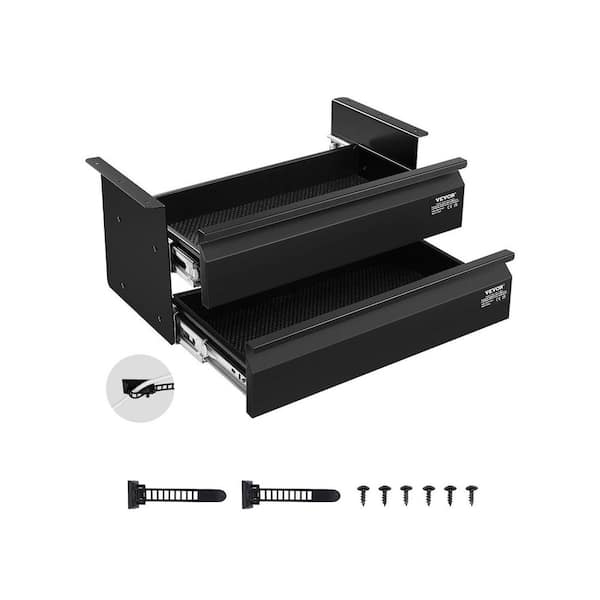 18 in. x 9 in. x 8 in. Black Wide Under Desk Drawer Slide Out, Hidden Desktop 2-Layer Storage Organizer