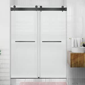 46 in.-48 in. W x 76 in. H Double Sliding Frameless Soft Close Shower Door in Matte Black,3/8 in. (10 mm)Tempered Glass