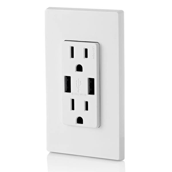 Leviton 15 Amp Decora Combination Tamper Resistant Duplex Outlet and USB Charger, White (3-Pack) Leviton 15 Amp Decora Combination Tamper Resistant Duplex Outlet and USB Charger, White (3-Pack)