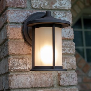 1-Light Weathered Bronze Frosted Glass Outdoor Wall Lantern Sconce
