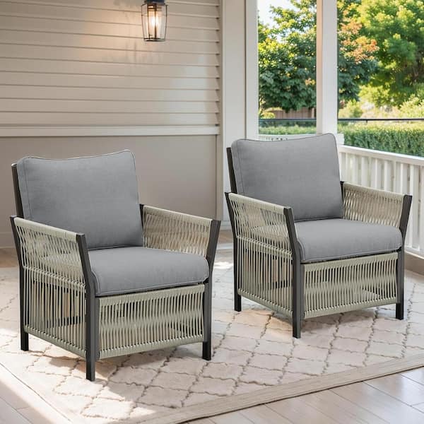 Buenaola Nyajiah 2-Piece Wicker Patio Conversation Set with Dark Gray Cushions