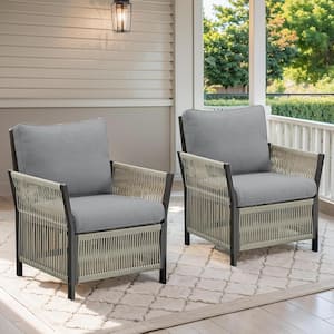 Nyajiah 2-Piece Wicker Patio Conversation Set with Dark Gray Cushions