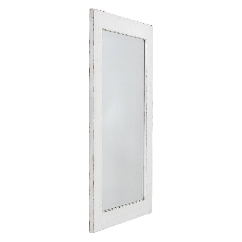 White Distressed Fir Wood Rectangular Wall Mirror 36" x 24"