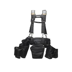3 Bag Professional High Visibility Framer's Tool Belt with Suspenders Suspension Rig with 17 pockets in Black