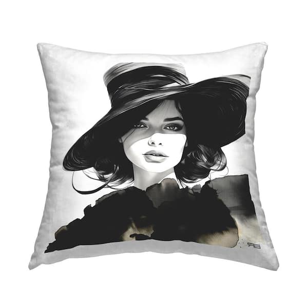 Stupell Industries Woman with Strong Gaze Black Print Polyester 18 in. x 18 in. Throw Pillow