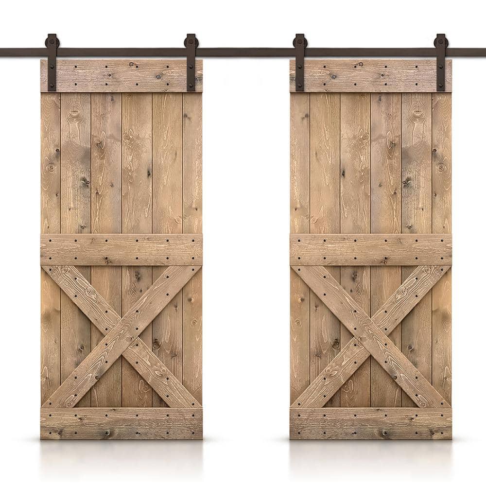 Mini X 76 in. x 84 in. Light Brown Stained DIY Solid Pine Wood Interior Double Sliding Barn Door with Hardware Kit price history on PriceWatchPro