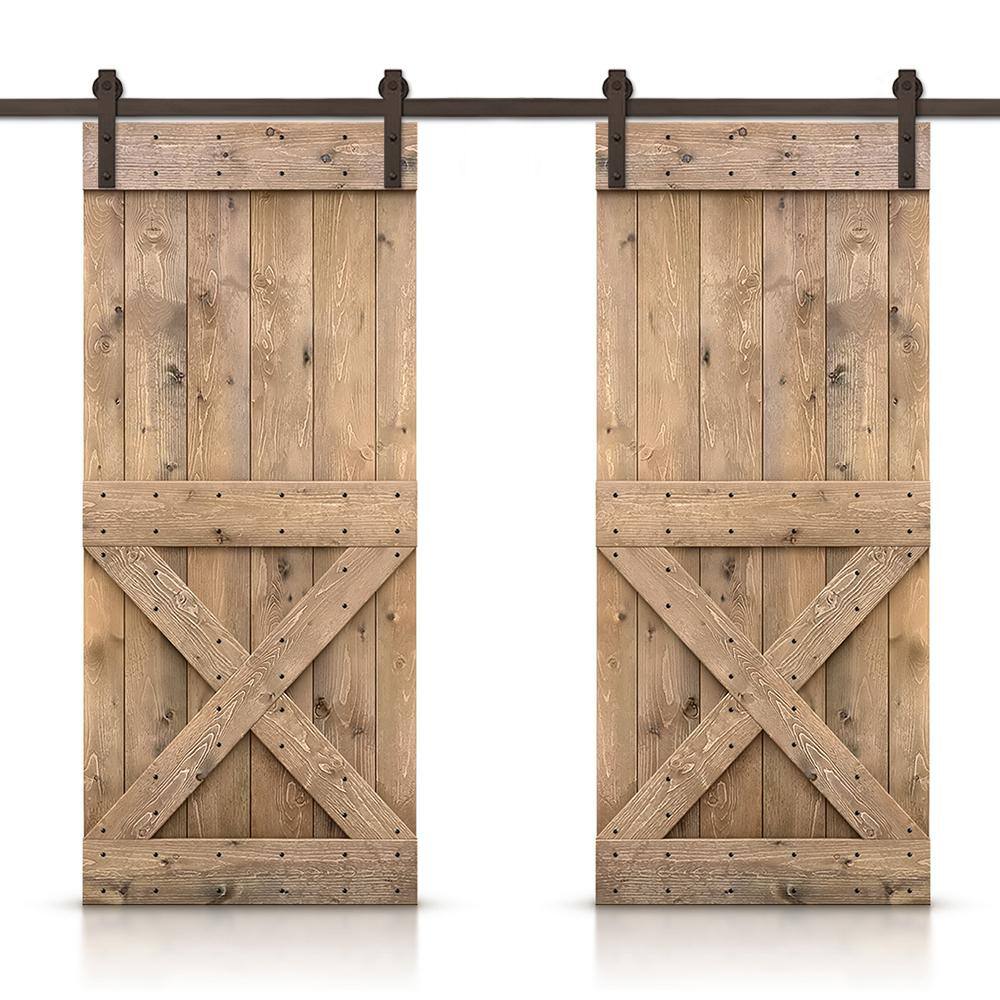 Mini X 88 in. x 84 in. Light Brown Stained DIY Solid Pine Wood Interior Double Sliding Barn Door with Hardware Kit price history on PriceWatchPro