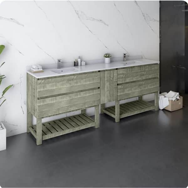 Fresca Formosa 70 in. W x 20 in. D x 34.1 in.H Modern Double Bath Vanity Cabinet Only with Open Bottom in Sage Gray without Top