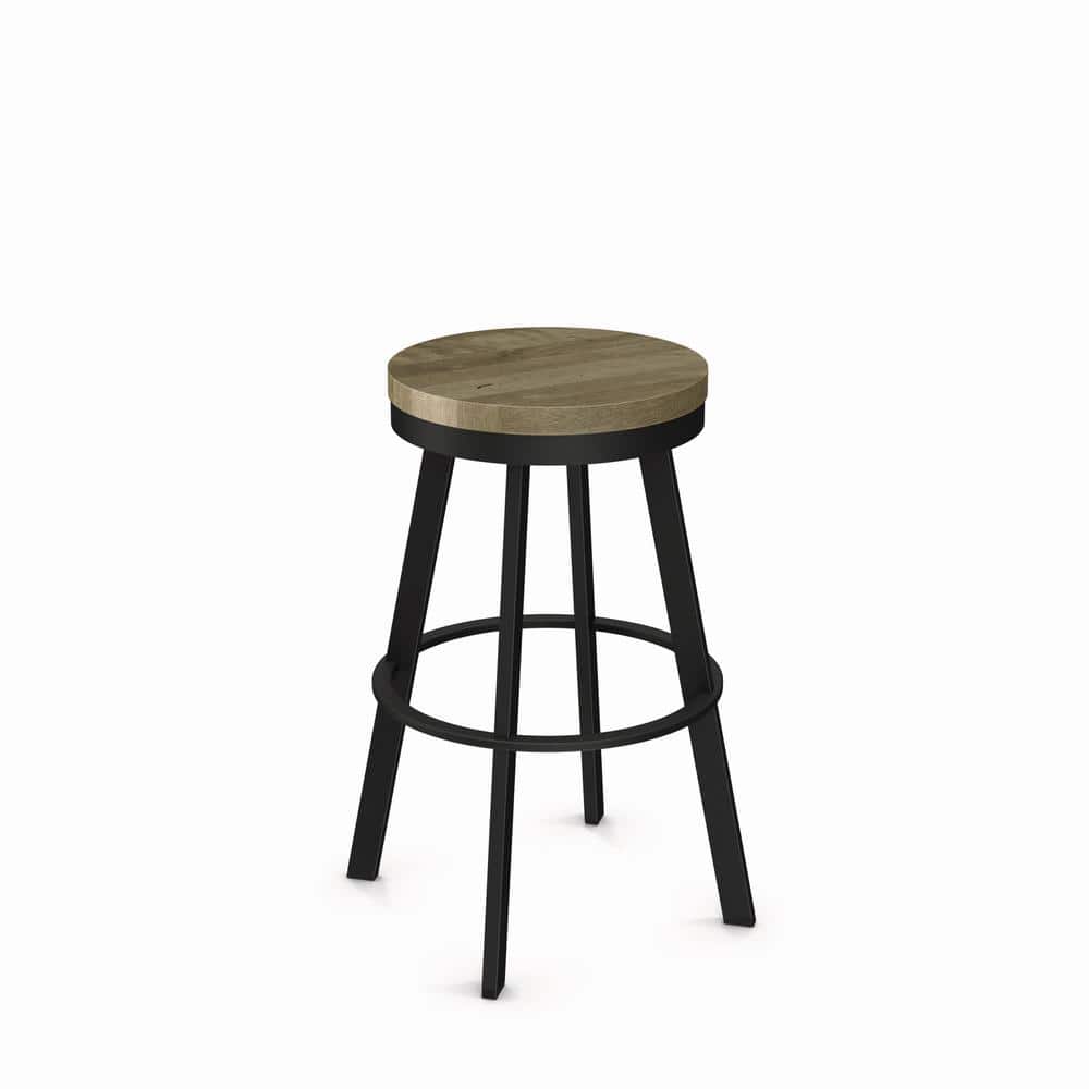 Beige Distressed Birch & Black Metal 33" Swivel Bar Stool