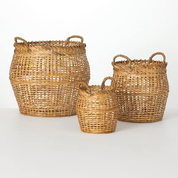 SULLIVANS Brown 16 in. x 15 in., 11 in. x 12.75 in. and 7.75 in. x 9.25 in. Open Weave Bamboo Decorative Basket (Set of 3)