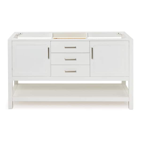 ARIEL Bayhill 60 in. W x 21.5 in. D x 34.5 in. H Double Freestanding Bath Vanity Cabinet Only in White