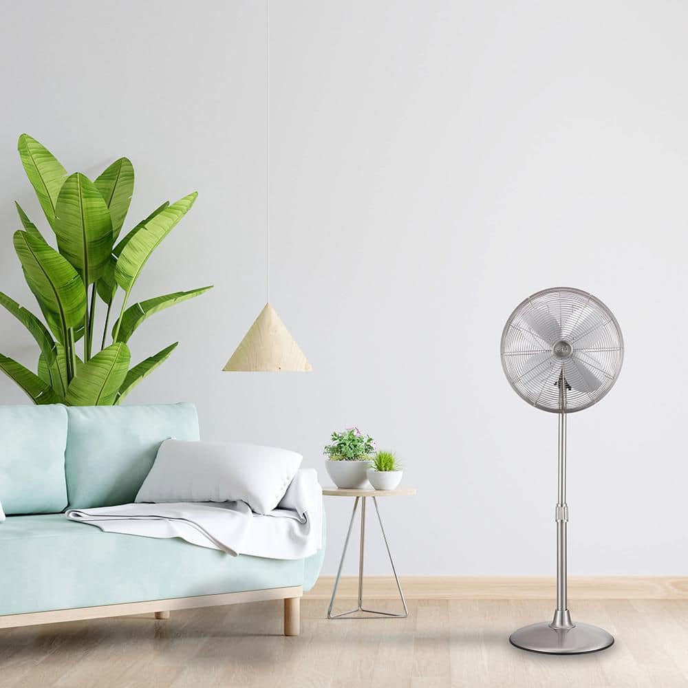 Retro Brushed Nickel 16" Oscillating Floor Fan with Adjustable Height