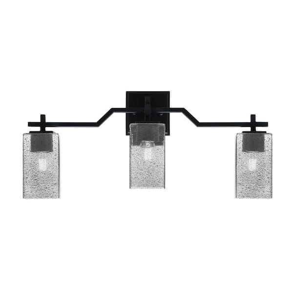 Unbranded Bridgewater 24.75 in. 3 Light Vanity Light Matte Black 3.5 in. Square Smoke Bubble Glass Shades, No Bulbs Included