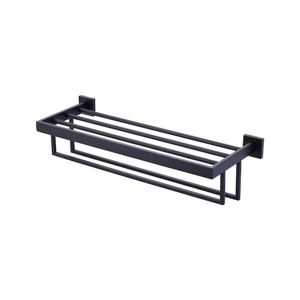 WOWOW 24 in. Wall Mounted Double Towel Bar in Matte Black