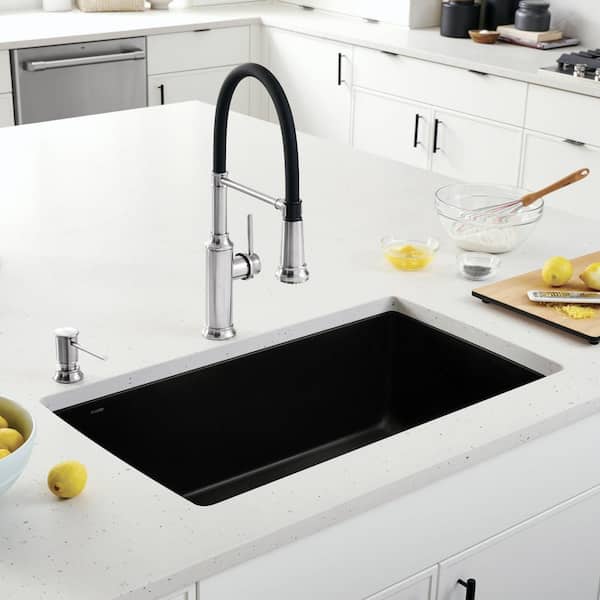 DIAMOND Coal Black Granite Composite 33.5 in. Single Bowl Undermount Kitchen Sink
