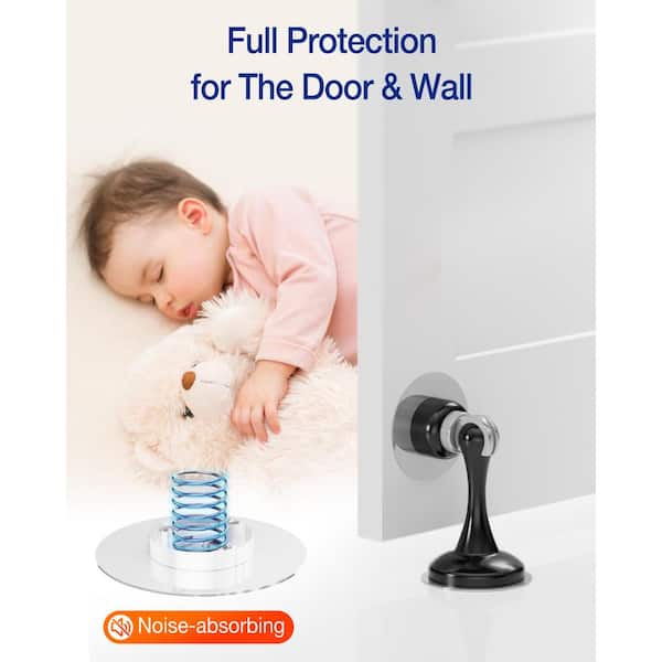 Black Stainless Steel Magnetic Door Stoppers with 3M Adhesive and Screws