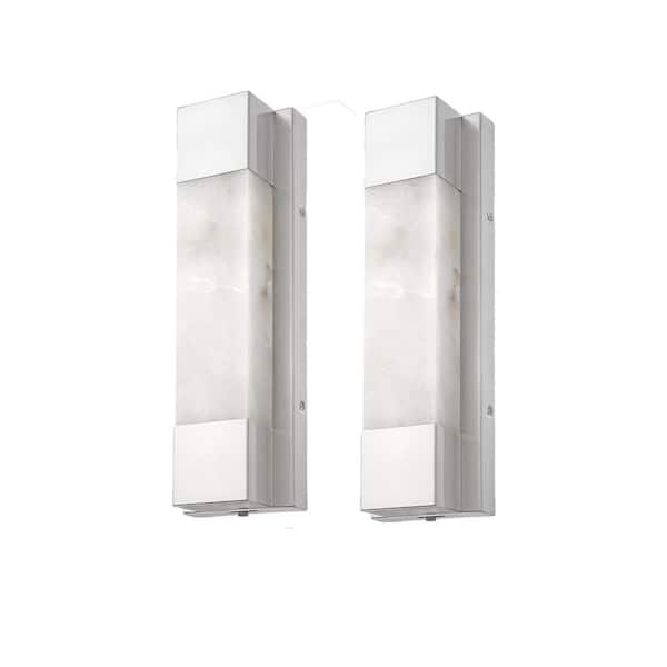 Cloud Stone 16 in. 1 Light Brushed Nickel LED Vanity Light Bar with Natural Spanish Marble and 5CCT Dimmable Feature 2PK