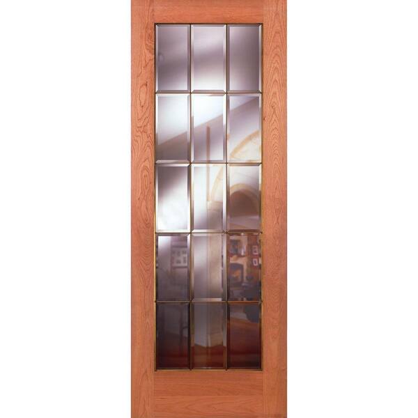 Feather River Doors 32 in. x 80 in. 15 Lite Unfinished Cherry Clear Bevel Brass Woodgrain Interior Door Slab