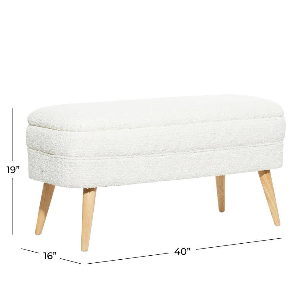 White Upholstered Storage Bench with Squared Wood Legs