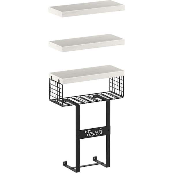 15.7 in. W x 6.7 in. D Distressed White Bathroom Shelves Over Toilet Decorative Wall Shelf