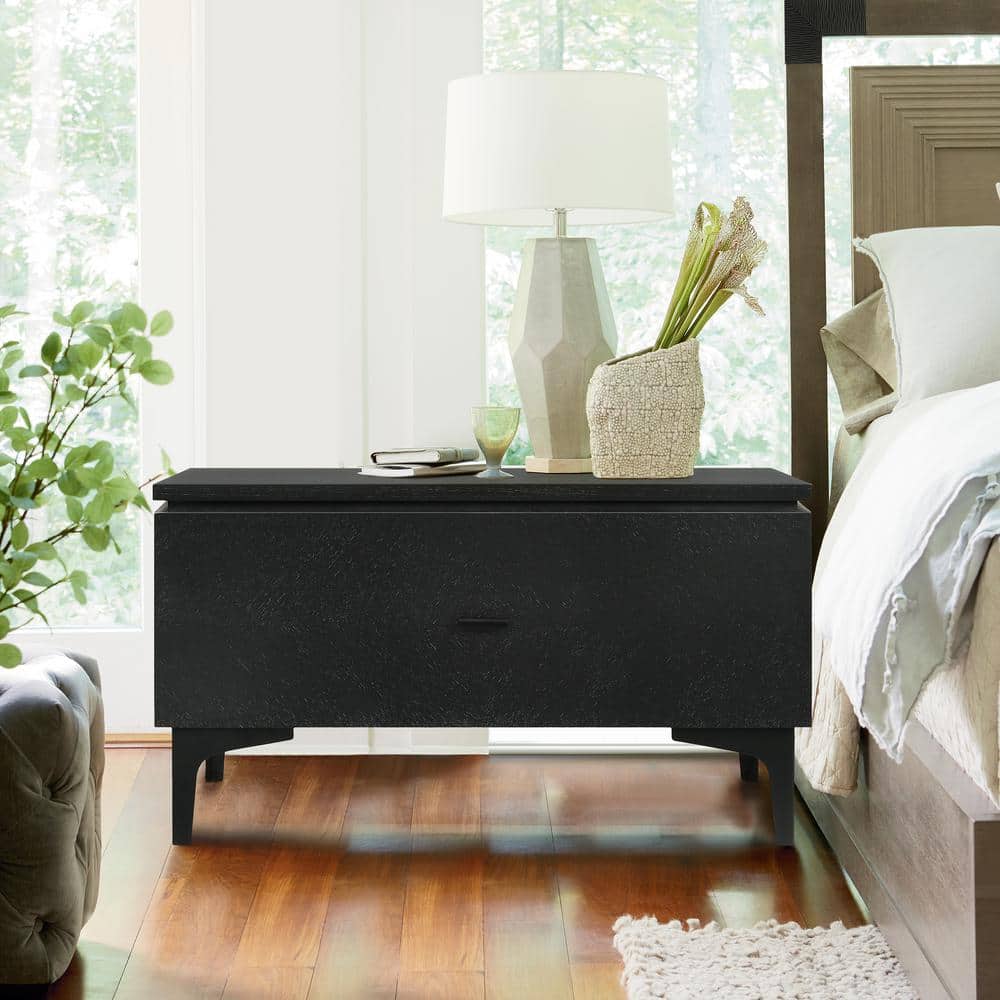 Legend Black Glaze Ash Veneer 1-Drawer Nightstand with Metal Legs