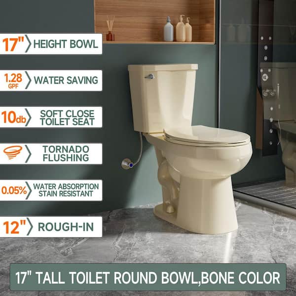 Vomlor Space Saving 17 in. Round Chair Height Toilet Bone 1.28 GPF